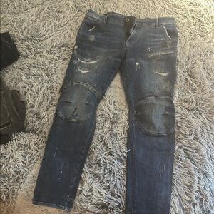 G-star 5620 3D zip knee skinny Men's Blue Distressed Jeans NWOT 36x32